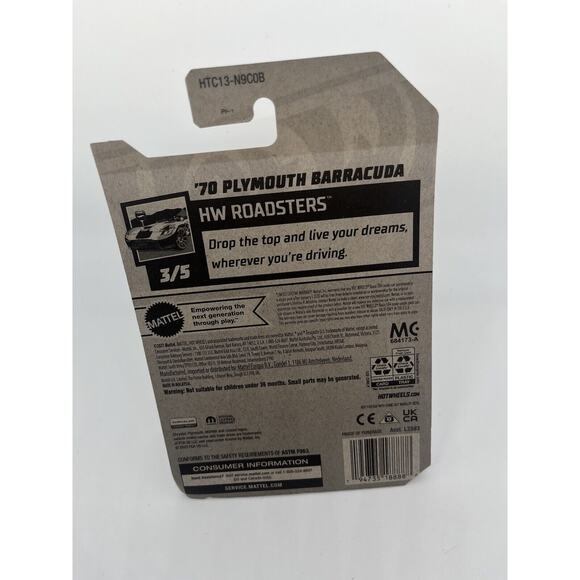 HOT WHEELS 20/250 ‘70 Plymouth Barracuda HW ROADSTERS 3/5 DIECAST CAR - Picture 3 of 5